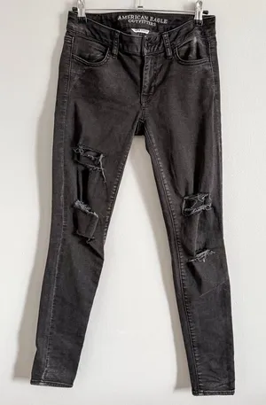 American Eagle Black Distressed Super Stretch Skinny Vintage Collection Size 2 thumbnail 1