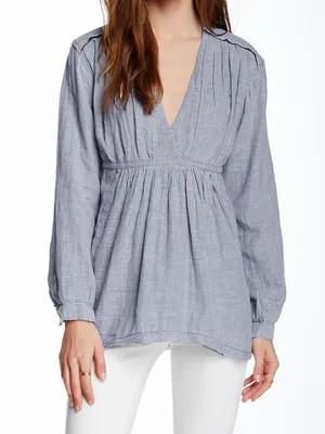 Free People All Who Wander Tunic Top Blue Striped Medium thumbnail 2