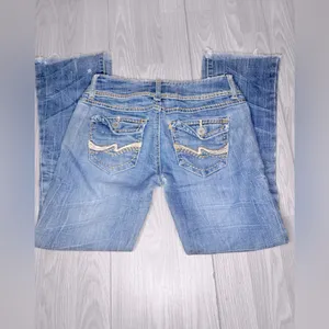 Y2K Women’s Embroidered Low Rise Bootcut Distressed Jeans thumbnail 3