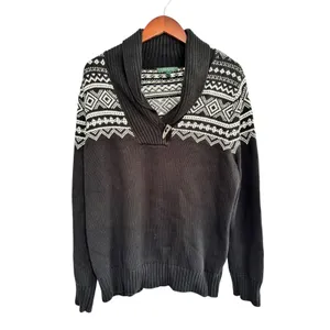 Lauren Ralph Lauren Fair Isle Shawl Collar Toggle Sweater Black White 1X Cotton thumbnail 8