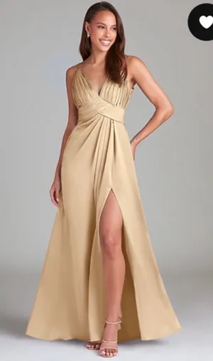 Azazie champagne satin A-Line Floor-Length Dress thumbnail 1