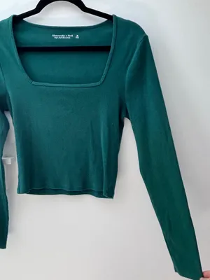 Abercrombie & Fitch Soft A&F Essentials Green Square Neck Long Sleeve Top Medium thumbnail 3