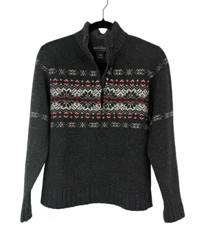 Woolrich Women’s Onyx Heather Fair Isle Lambswool Sweater Medium Cabin Cozy thumbnail 1