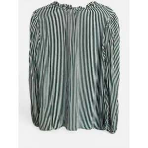 GAP Womens Green White Vertical Striped Ruffle Neck Long‎ Sleeve Blouse Size L thumbnail 4