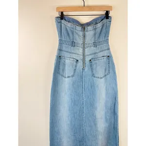 NWT Free People Dress Blue Picture Perfect Midi Denim Strapless Jean Size 2 thumbnail 9