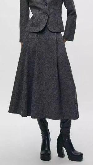 NWT! Zara Gray Flared Wool Midi Skirt thumbnail 1