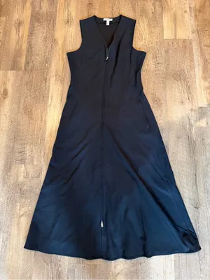 COS Black Zip-Front V-Neck Midi Dress Small thumbnail 3