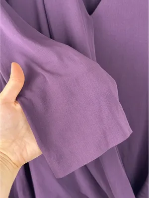M.M.LaFleur Deneuve Top +2 Aubergine Purple Faux Wrap Italian Crepe Blouse thumbnail 6