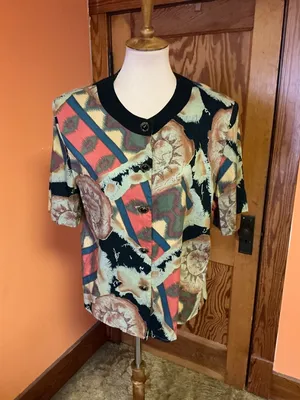 Vintage 90s IN GROUP LTD Large Abstract Print Rayon Top Button Front Retro thumbnail 5