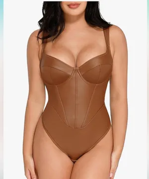 Popilush Leather Corset Bodysuit for Women Shape-wear Corset thumbnail 1