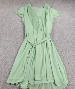 CB established 1962 Womens Dress 14 Green V-Neck Pleated Front Tie Waist Flowy thumbnail 1