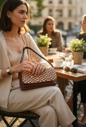 Etienne Aigner Brown Beige Leather Woven Shoulder Bag One Size thumbnail 1