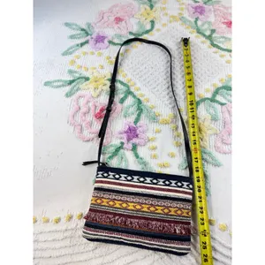 Boho Southwestern Woven Cotton Crossbody‎ Bag Fringe Geometric Navy Multi thumbnail 3