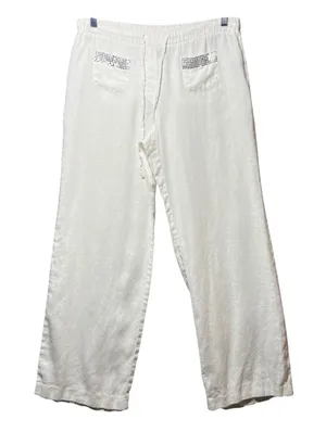 Style & Co White 100% Linen‎ Wide Leg Rhinestone Pants Size S Flawed thumbnail 1