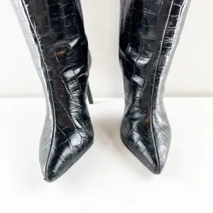 Schutz Maryana Knee High Croc Embossed Stiletto Heel Boots Black 6 thumbnail 8