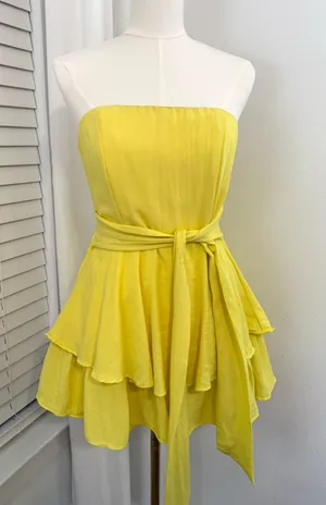 DO+BE Yellow Strapless Tiered Ruffle Mini Dress thumbnail 1