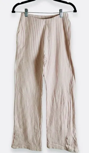 Zara Pink & White Striped Cotton Wide-Leg Pants - Size 13-14 thumbnail 1