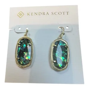 Kendra Scott Elle Drop Earrings Gold Iridescent Abalone Shell Oval Dangle New thumbnail 1