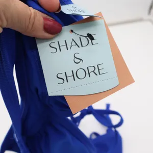 Shade & Shore Bikini Set Womens S Ribbed High Leg Cheeky Blue Side Tie NEW thumbnail 6