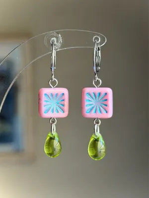 Handmade quality Czech glass beads chic fairy boho vintage retro style dangle earrings🌿✨ thumbnail 3