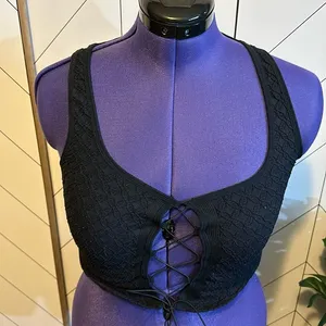Anthropologie New Black Stretchy Crop Lace-up Corset Top Women’s Large XL thumbnail 1