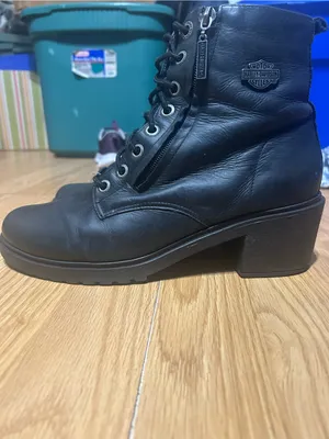 Women 9.5 Harley-Davidson Annetta black Leather mid heel combat style Boots thumbnail 6