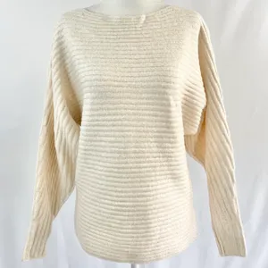 New Lush Lurex Ribbed Boat Neck Sweater Off The Shoulder Long Sleeve Cream Gold thumbnail 3