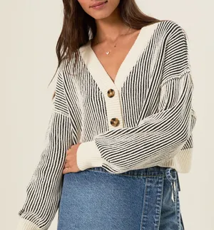Altar’d State Maria Ribbed Chenille Balloon Sleeve Cardigan Sweater Women’s XXS thumbnail 1