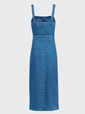All Saints Elsie Dress Denim Midi Dress Button Down Tank Dress Size 8 thumbnail 2