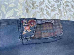 Retro Floral Embroidered Denim Cargo Jeans Antique Purplish Wash Small thumbnail 5