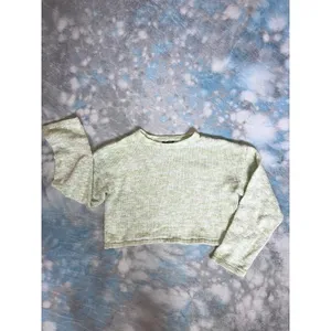 WHITE FOX Boutique Cropped Crew Neck Sweater 100% Cotton XS Lime Green COZY thumbnail 6