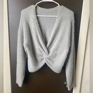 Hollister fuzzy Gray reversible twist sweater. thumbnail 4