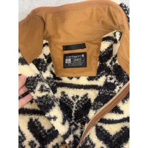 Carhartt‎ Women's Loose Fit Fleece Pullover Oat Milk/Black Fairisle Size L thumbnail 4