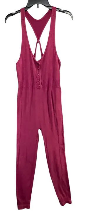 Free People Fp Movement Revive Jumpsuit Size M-L Burgundy Ribbed Activewear RARE thumbnail 1