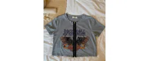 Gray Rock N Roll Graphic Crop Zip Tee Indie Sleaze Grunge S thumbnail 3