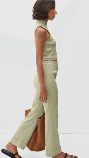 Everlane The Ribbed Flare Pant in Sage Green Size XS Pull on cotton thumbnail 1