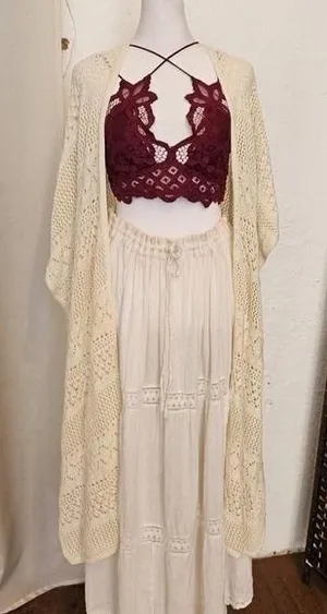 Aerie Cream Crochet Maxi Beach Cover Up Women's Open Wrap Size 0/S 100% Cotton thumbnail 1