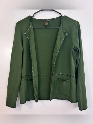 Grace Dane Lewis Green Knit Cardigan w/ Faux Black Leather Trim Frankenstein S thumbnail 2