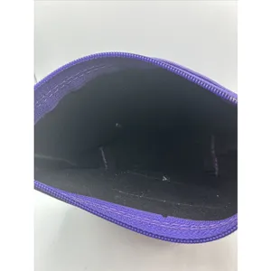 Jon Hart Zipper Pouch Makeup Travel Bag Nylon Leather Purple Preppy thumbnail 3