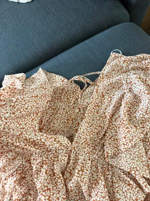 Orange and White Blouse with V thumbnail 2