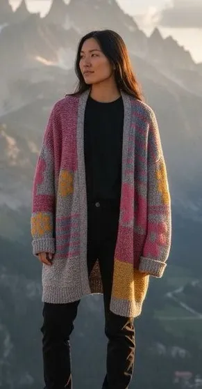 Sincerely Jules Sweater‎ Longline Flower Patchwork Cardigan pink purple XS thumbnail 1