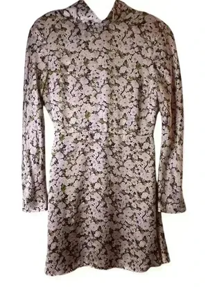 Zara Women's XS Floral Satin‎ Mini Dress Long Sleeve Multicolor Lilac Casual thumbnail 1