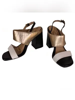 Belinni Black, Gold & Ecru Leather Block Heel Sandals (36) thumbnail 8