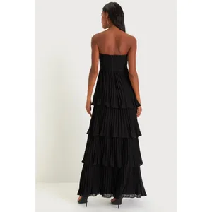 NWT Lulus Seriously Sensational Black Strapless Tiered Maxi Dress Gala Sz XXS thumbnail 3
