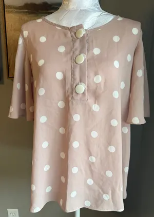 est 1946 pink polka dot blouse womens small thumbnail 1