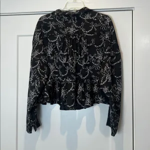 Free People intimately Black Floral Button-Down sleep Blouse size XL. thumbnail 8