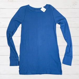 Free People Care Honey B Crew Neck Thermal Waffle Knit Top Copenhagen Blue S NWT thumbnail 2