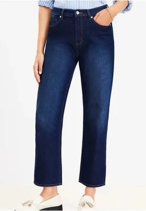 Loft High Rise The Straight Dark Wash Size 4/27 Casual Minimalist Clean Girl thumbnail 1