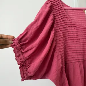 Free People M Rose Pink Dress Pintuck Smocked Puff Sleeve Boho‎ Slouchy thumbnail 4