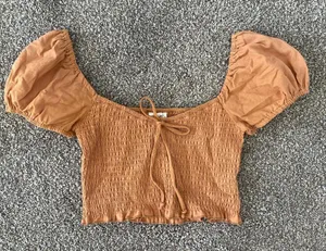 Cotton Candy LA Camel Puff Sleeve Crop Top thumbnail 1